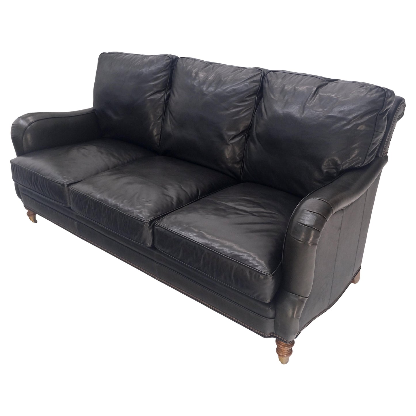 EstablishedLines Madrid Hartwell Black Leather Sofa by Wesley Hall MINT!