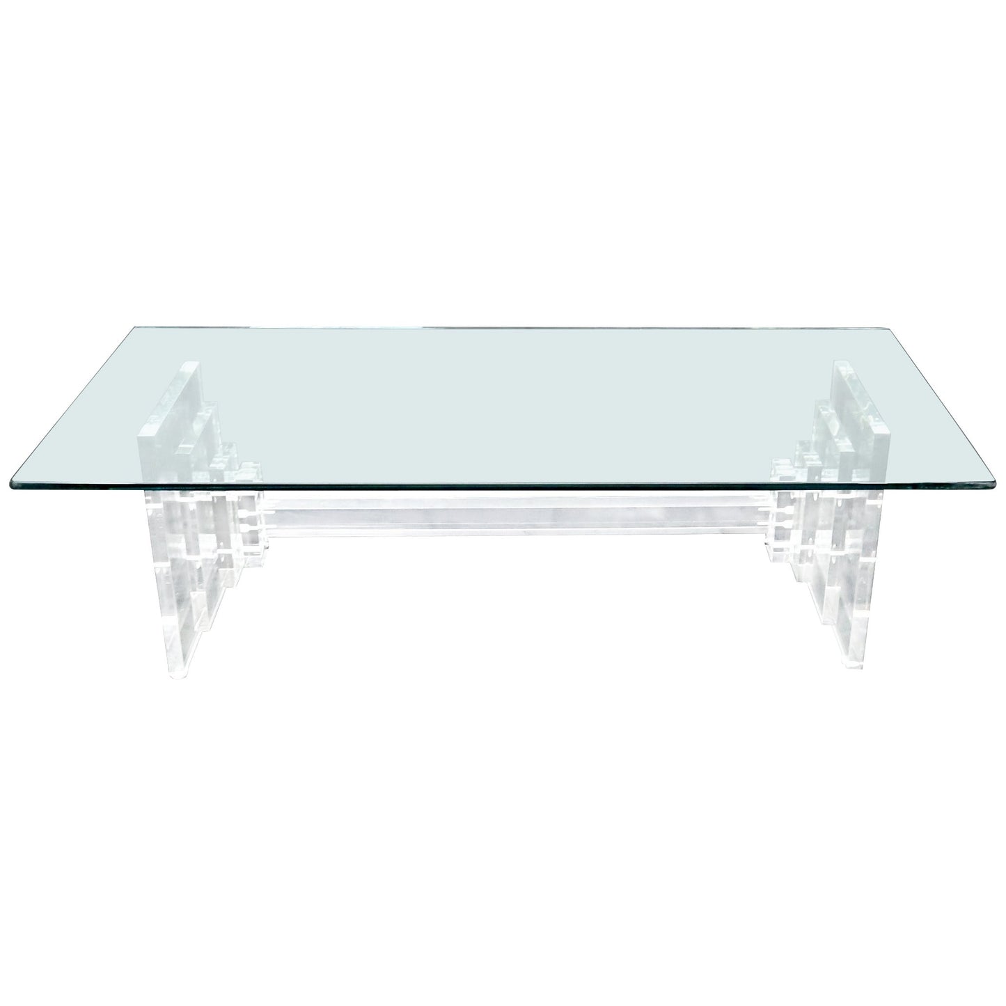 Stacked Lucite Base Rectangular Glass Top Coffee Table