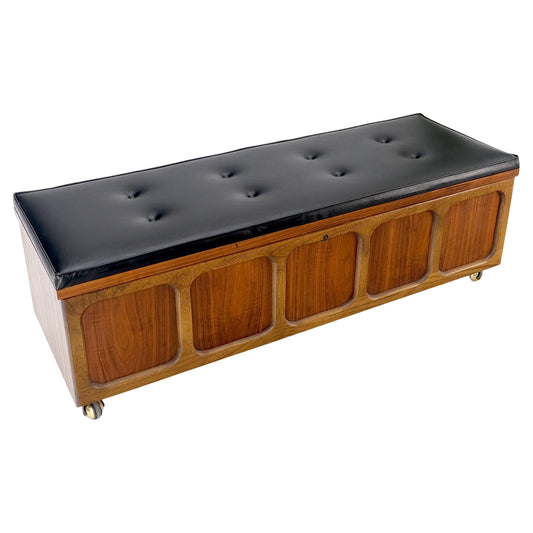 Mid Century Modern Cedar Walnut Hope Chest Bench Naugahyde Upholstery Tufted