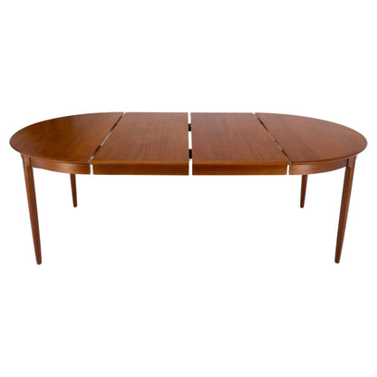 Danish Teak Mid-Century Modern Round Dining Table w/ Two Extension Boards Leafs