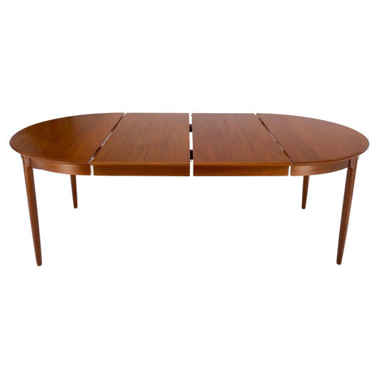 Danish Teak Mid-Century Modern Round Dining Table w/ Two Extension Boards Leafs