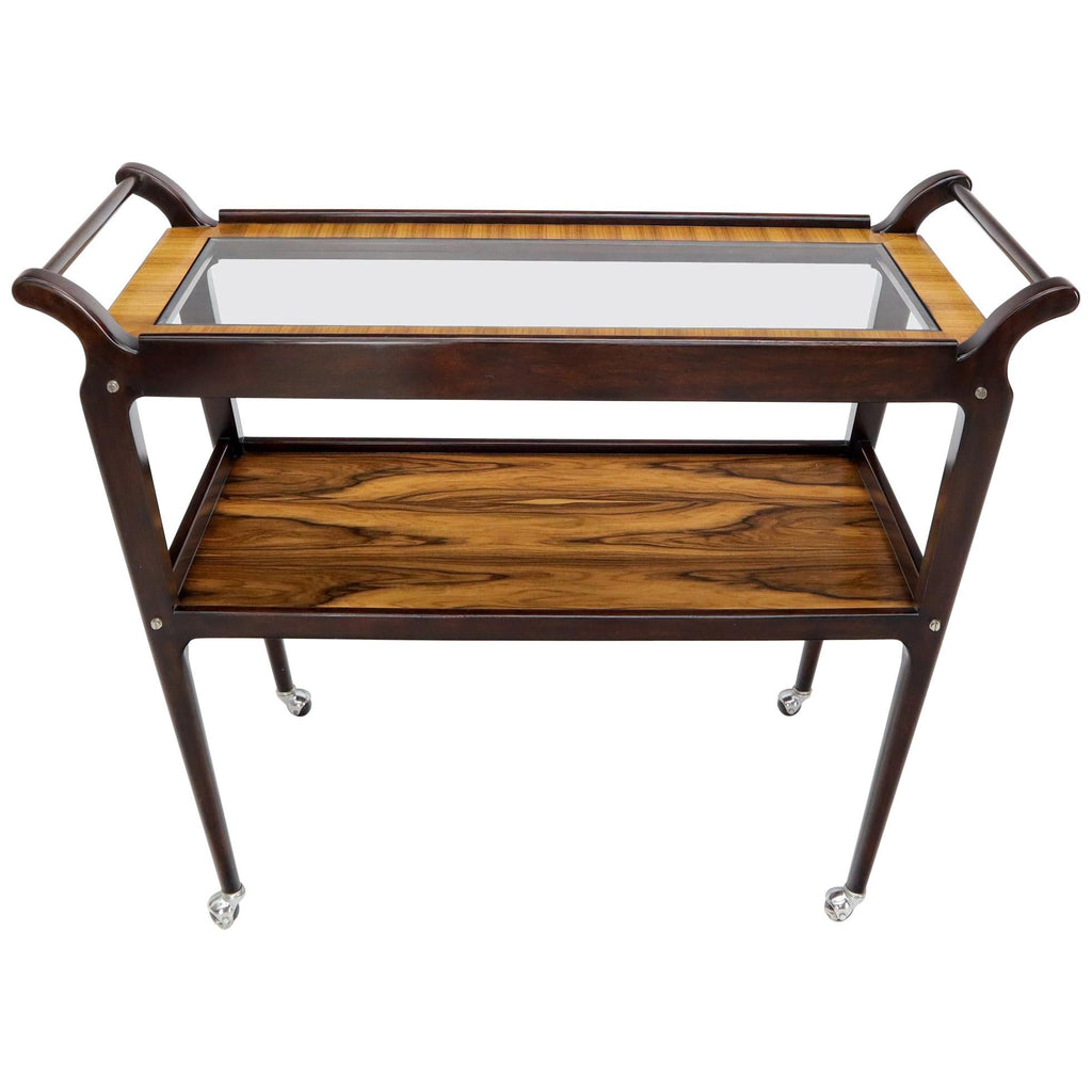 Rosewood & Glass Two Tier Serving Cart on Wheels