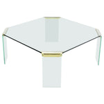 Large Square Glass Top Legs Brass Bracket Base Coffee Table