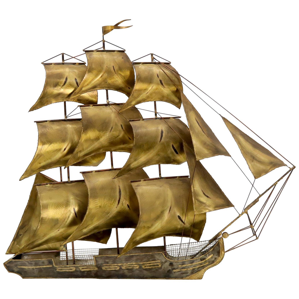 Brass or Bronze Sheet Metal Wall Art Sculpture of a Sail Boat
