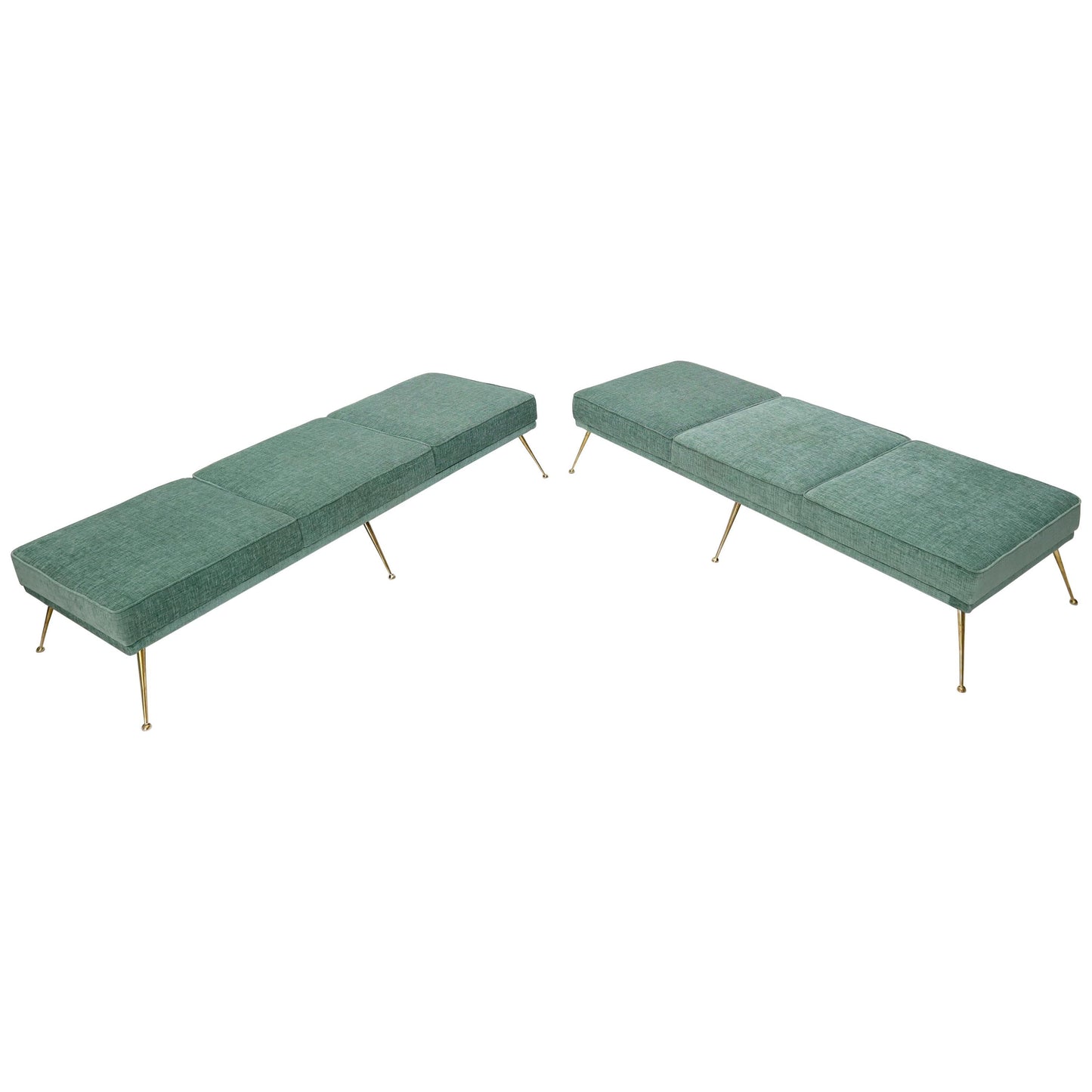 Pair of Six-Legged Brass Feet Italian Daybeds on Brass Feet