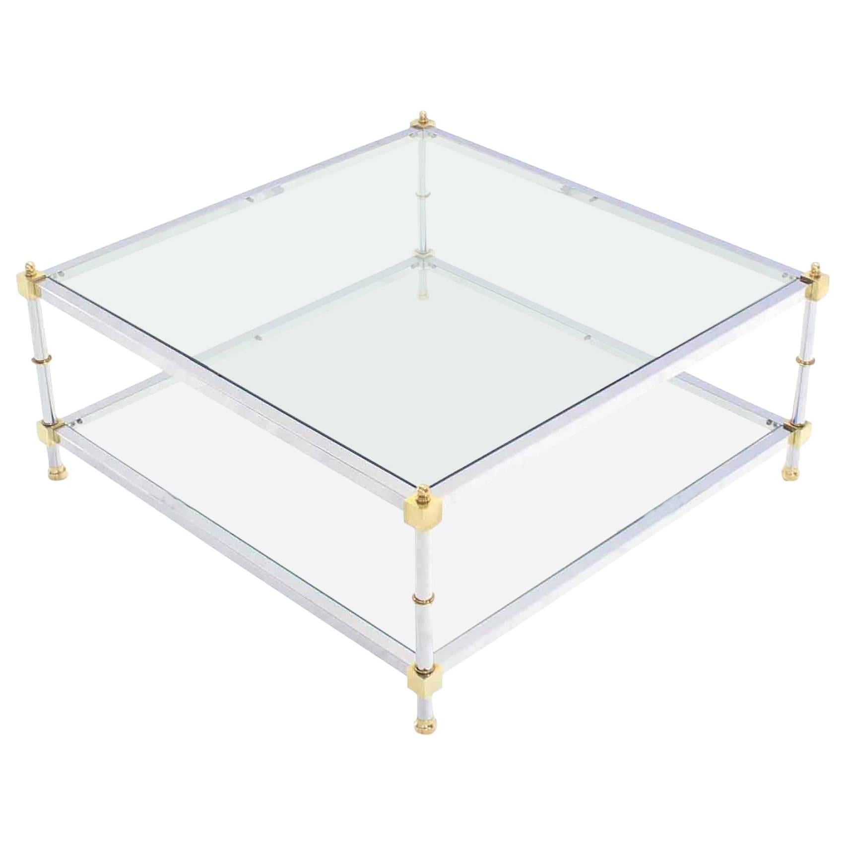 Large 37x37  Square 2 Tier Chrome Brass Glass top Coffee Table