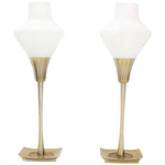 Pair of Mid Century Modern Table Lamps Cone Frosted Glass Shades