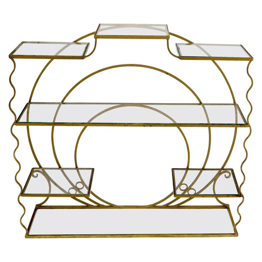 Decorative Gold Gilt Wrought Iron Glass Shelves Étagère