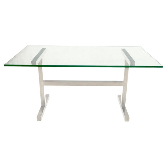 Square Stainless Profile Base Glass Top Dining Writing Work Station Table