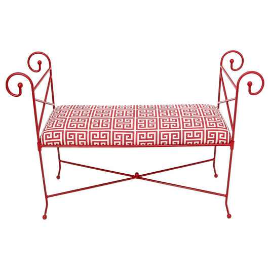 Circa 1960s Wrought Iron Window Bench Fully Restored New Red Lacquer Upholstery