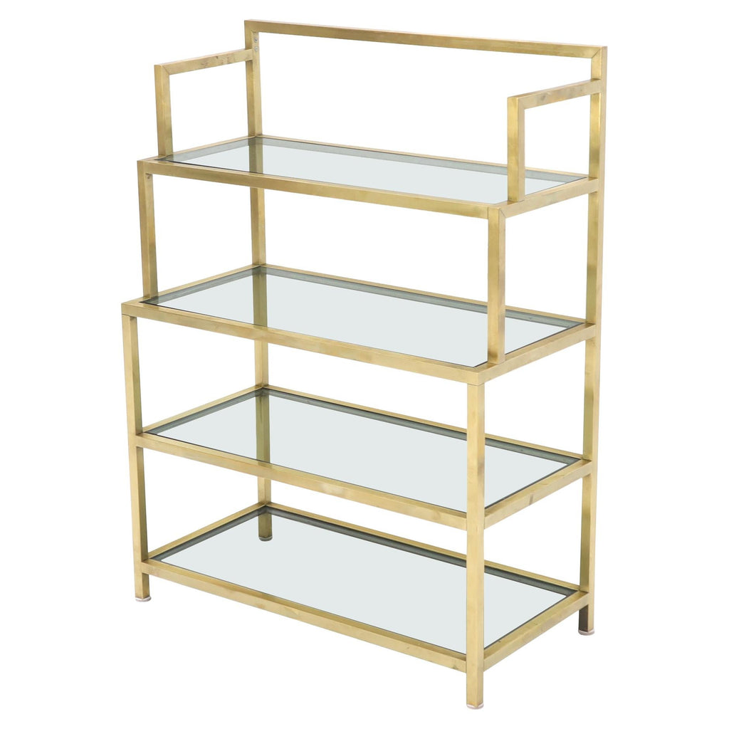 Four-Tier Brass Console Small Étagère with Smoked Glass Shelves