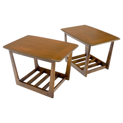 Pair of Mid-Century Modern Walnut End Side Tables w/ Shelf MINT!