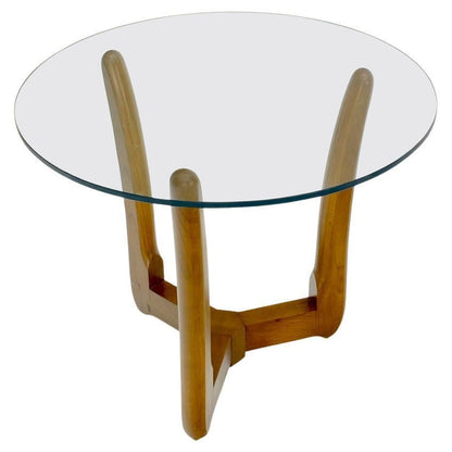Sculptural Tripod Base Round Glass Top Side Center Table Stand