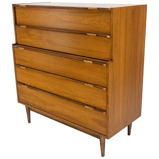 Mid-Century Modern Walnut 5 Drawers High Chest Dresser MINT!