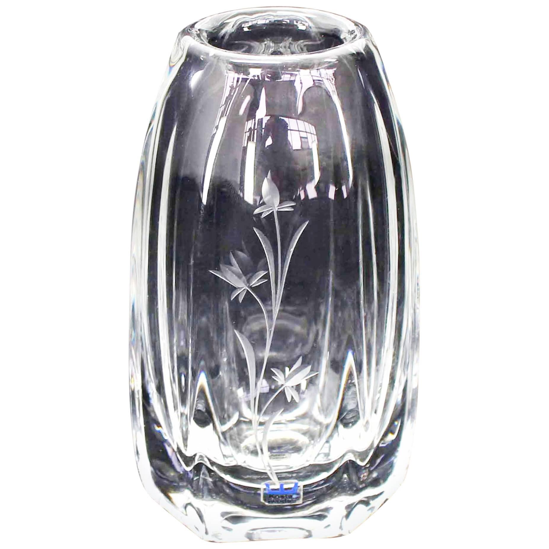 Tall Swedish Crystal Vase by Kosta