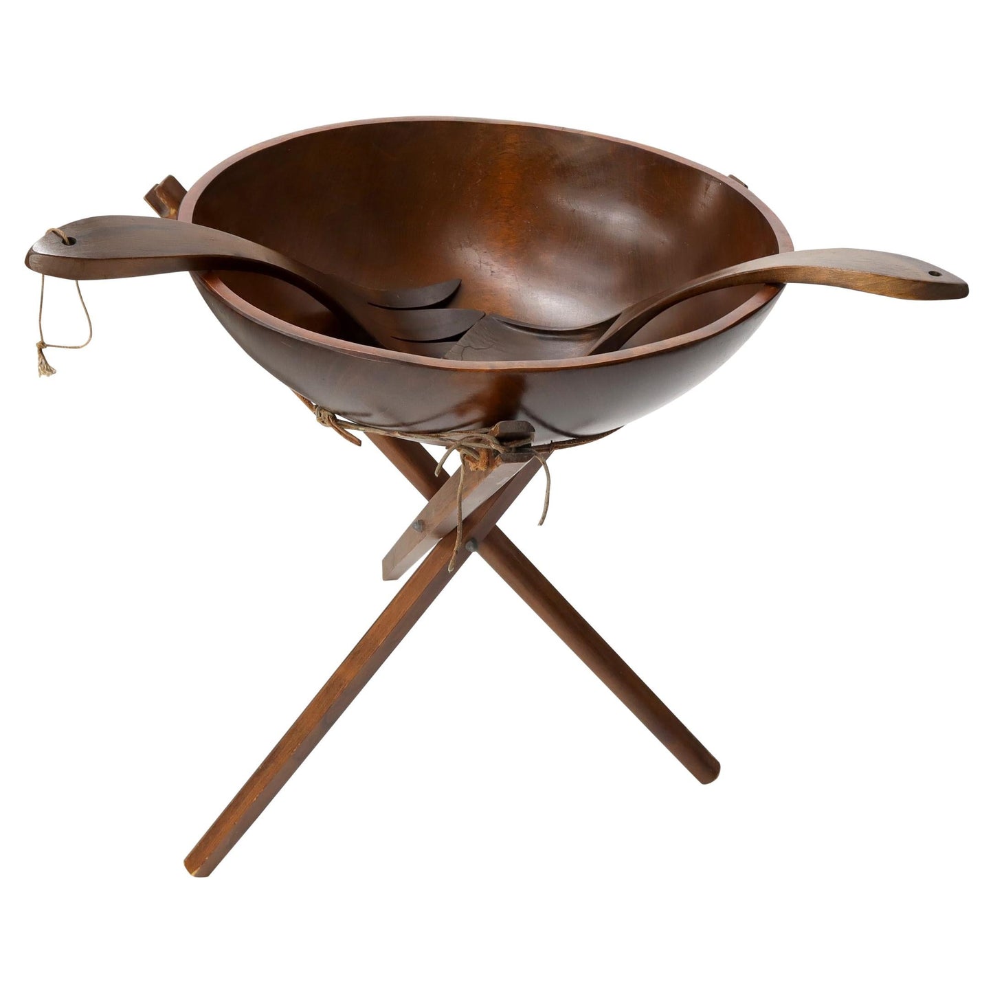 Extra Large Turned Teak Wood Salad Bowl on Tripod Stand