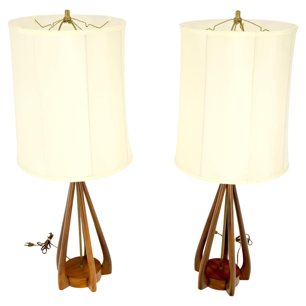 Pair Oiled Walnut Mid-Century Modern Carved Sculptured Table Lamps Pearsal Mint!