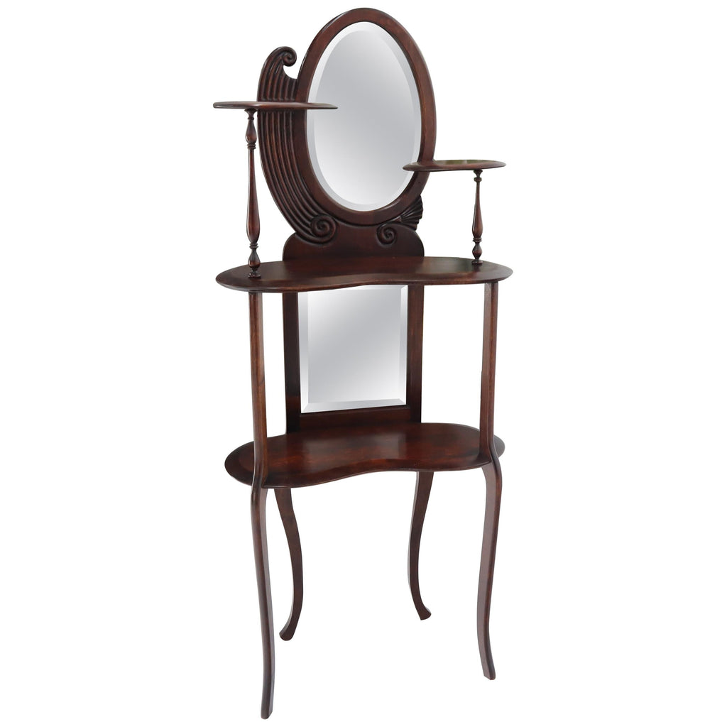 Solid Mahogany Organic Shape Oval Beveled Glass Staggered 4-Tier Étagère Shelf