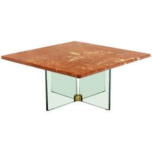 Glass X Cross Base Coffee Table w/ Marble Top