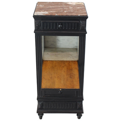 Marble Top Ebonized Black Four Drawers Drop Front Compartment Barber Stand