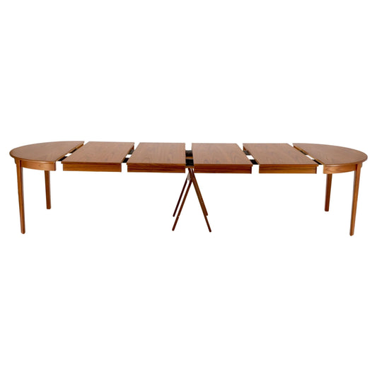 Danish Teak Mid Century Modern Round Dining Banquet Conference Table 4 Leaf MINT