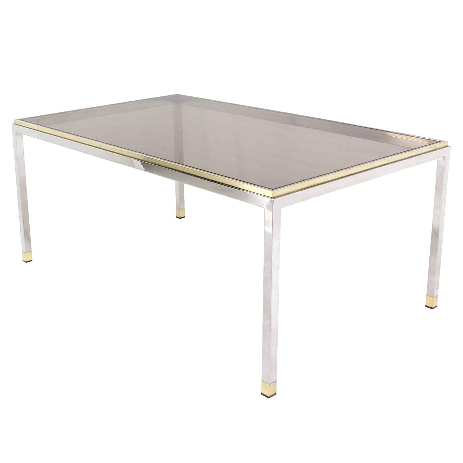 Brass Chrome Smoked Glass Top Rectangular Dining Table