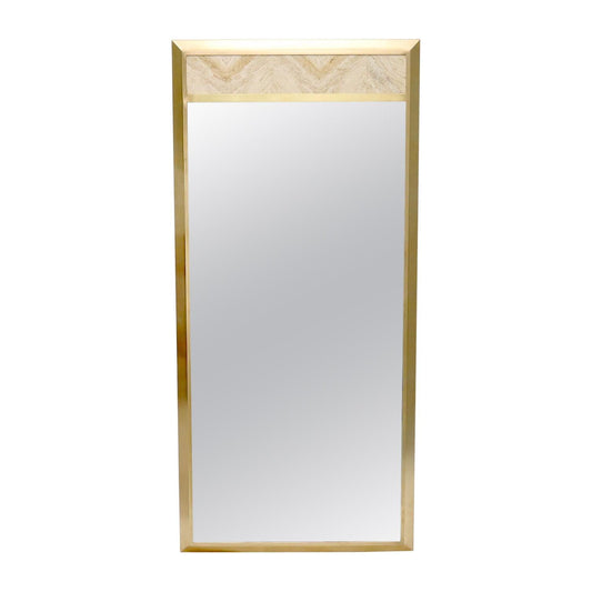Beveled Solid Brass Travertine Insert Frame Mid-Century Modern Wall Mirror