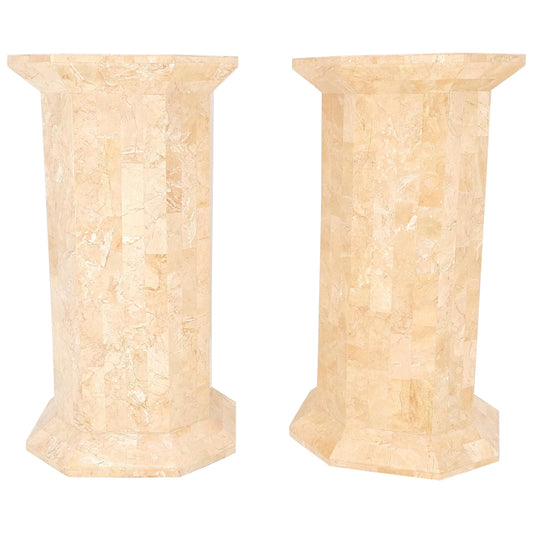 Pair of Tessellated Stone Marble Columns Octagon Shape Pedestals Columns Mint!