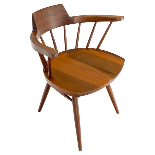 George Nakashima Walnut Barrel Back Captains Dining Chair