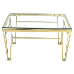 Geometric Frame Rectangular Brass Side Table w/ Glass Top