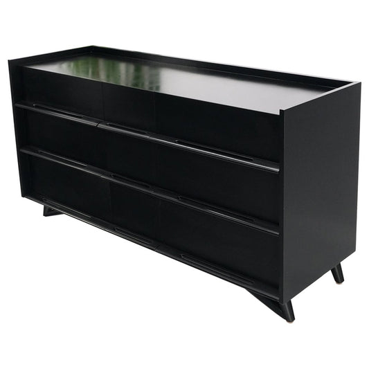 Black Lacquer Ebonized Pieced Wood Pulls Gallery Top 9 Drawers Dresser Credenza