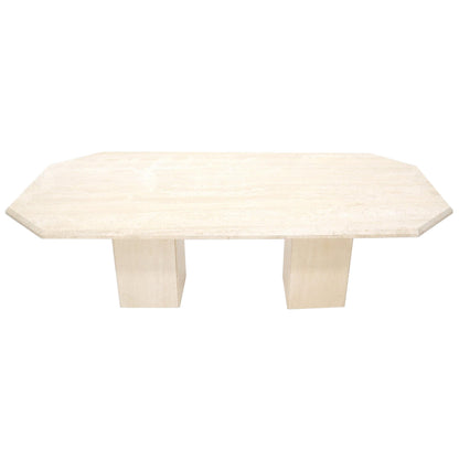 Large Rectangular Double Pedestal Travertine Dining or Conference Table