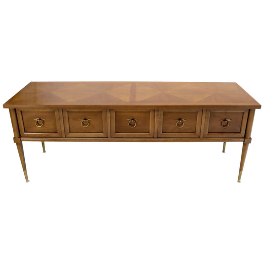 Mid-Century Modern Long Low Profile Credenza with Round Ring Drop Pulls
