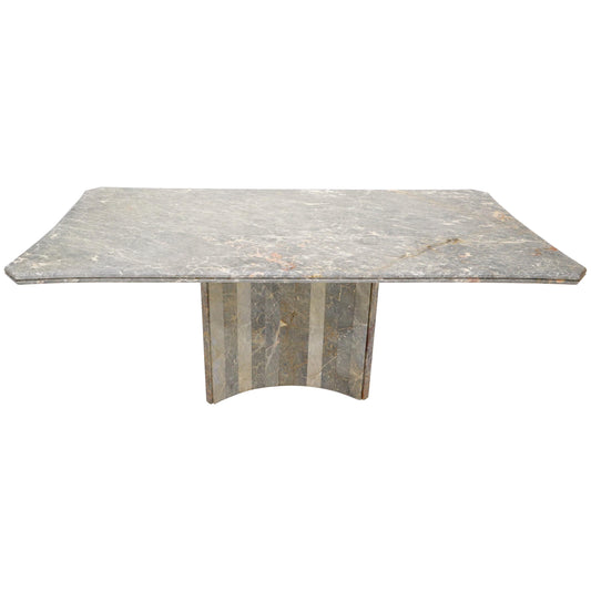 Rectangle Concave Shape Large Marble-Top Single Pedestal Dining Conference Table