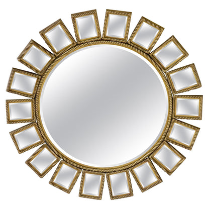 Heavy Round Brass or Bronze Sunburst Wall Mirror with Rope Edges