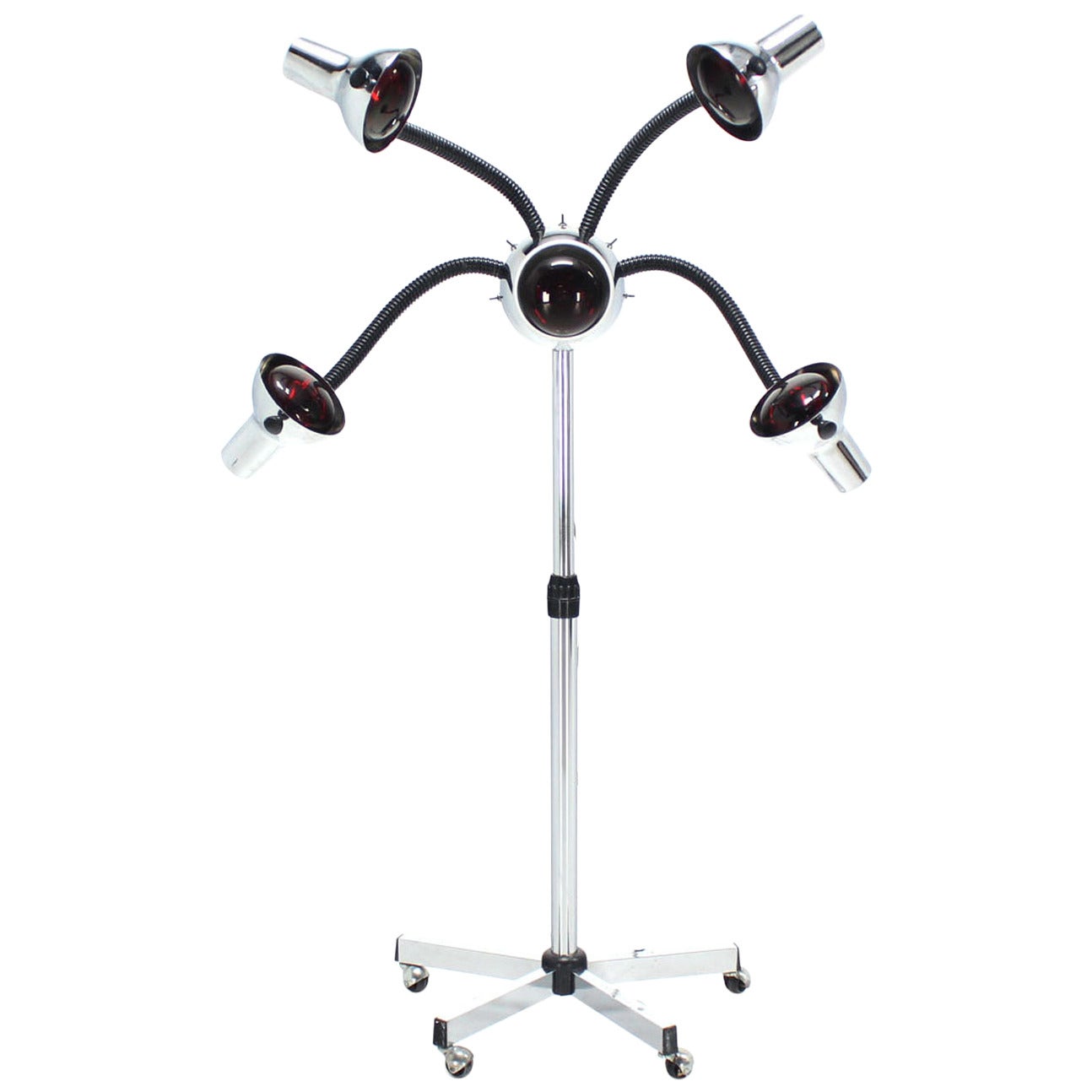 Chrome Wheel Base Mid-Century Modern Adjustable Four-Arm Lamp Heat Lamps
