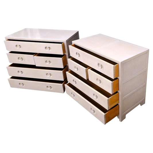 Pair of Bleached 5 Drawers Bachelor Chests by Baker