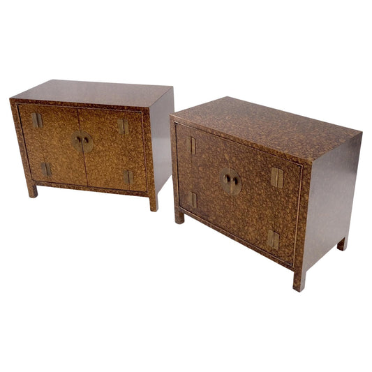 Pair Faux Gold Tortoise Heavy Brass Pulls Two Door Credenzas Dresser Mint!