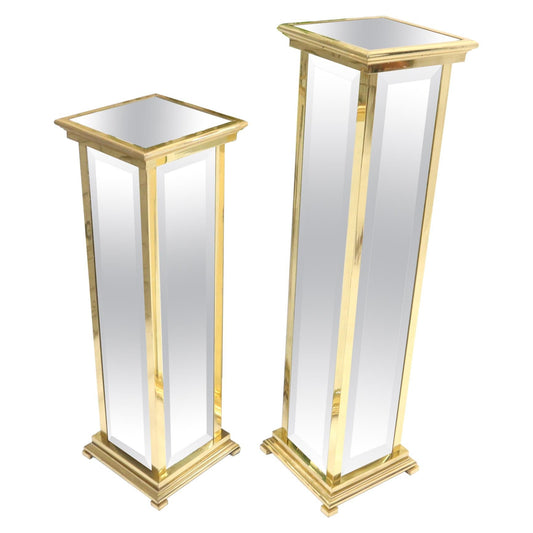 Square Brass and Mirror Panels Pedestals Stands
