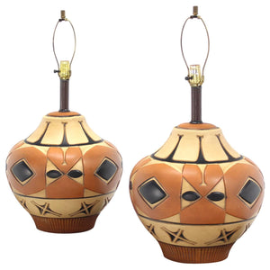 Pair of Large Vase Onion Shape  Art Pottery Bases Table Lamps