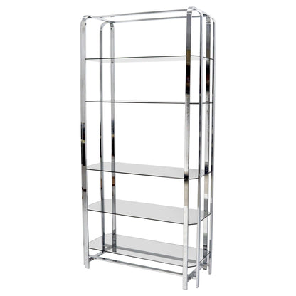 Crome and Smoked Bronze Glass Shelves Tall Display Étagère Vitrine