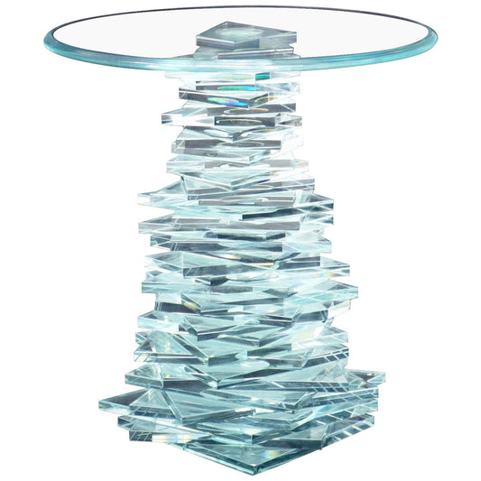 Stack of Cut Glass Base Round Top Side Coffee Table Arts & Crafts