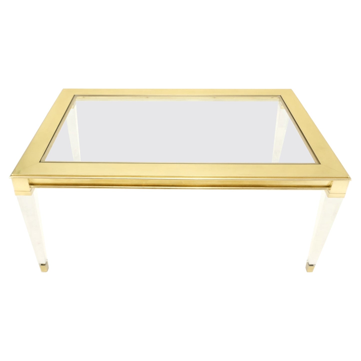 Large Mid Century Modern c.1970's Lucite Brass Glass Top Rectangle Coffee Table