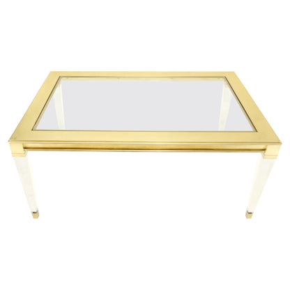 Large Mid Century Modern c.1970's Lucite Brass Glass Top Rectangle Coffee Table
