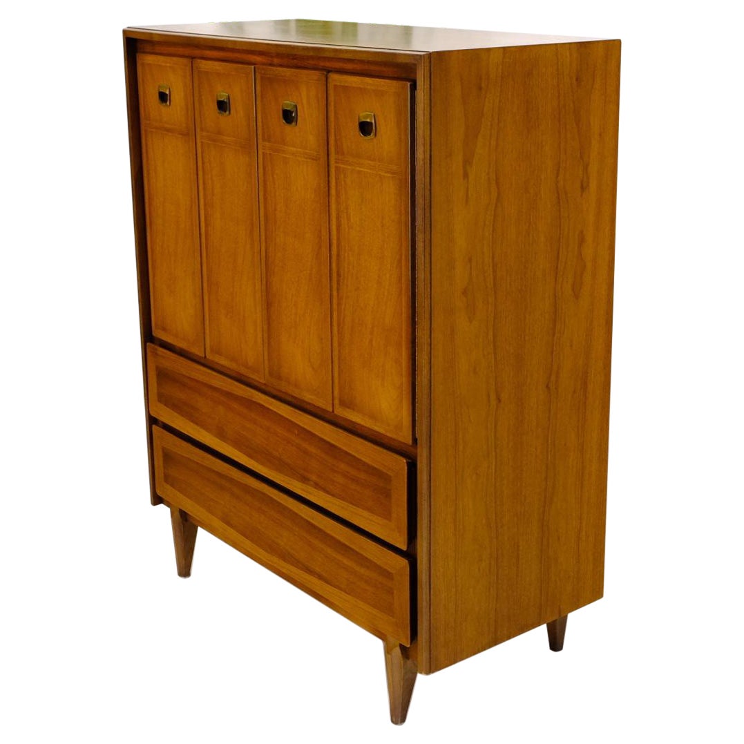 Mid Century American Walnut Gentleman's Chest Dresser w/ Two Doors Compartment