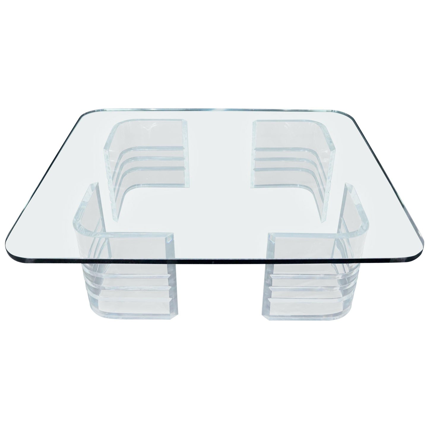 Large Wide Rectangle Rounded Corners Thick Glass Coffee Table