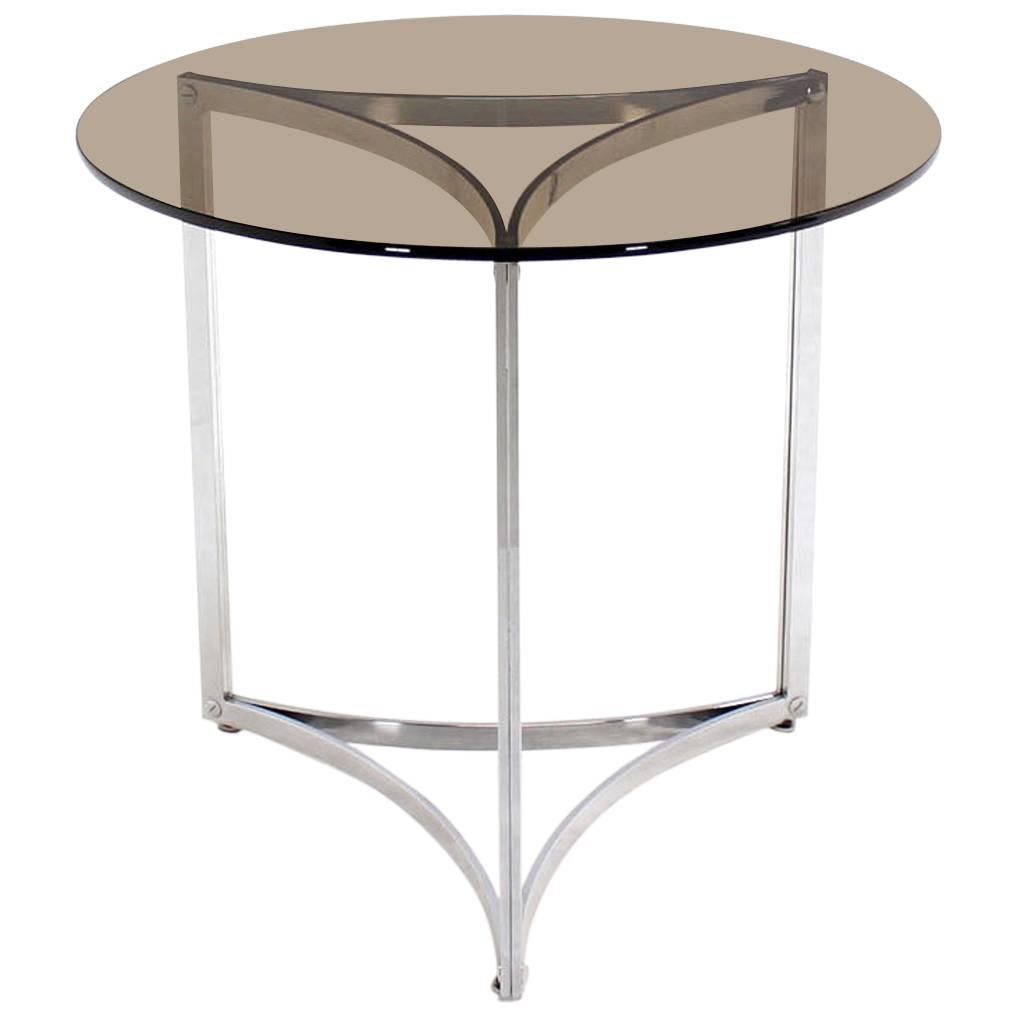 Triangular Bent Chrome Ribbon Base Smoked Glass Top Side End Table