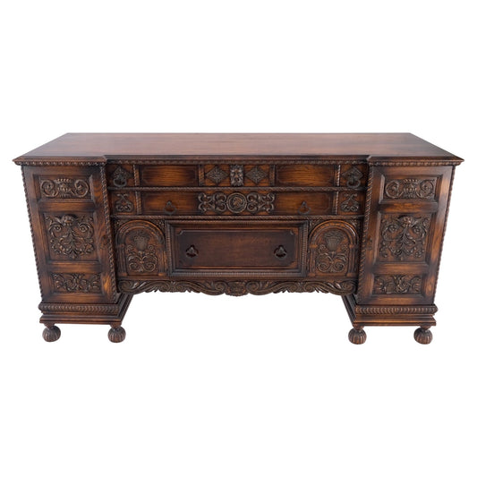 Jacobean Fine Carved Oak Sideboard Credenza Buffet Cabinet Mint