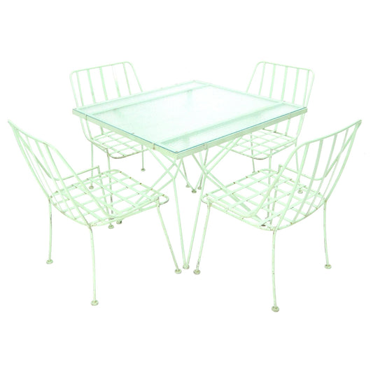 Mid-Century Modern 5 Pieces Glass Top Outdoor Dining Set Art, Russel Woodard