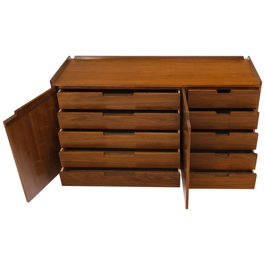 Mid-Century Modern 10 Drawers Walnut Gallery Top Dresser Credenza Double Doors